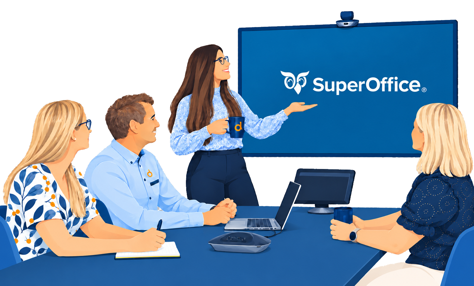 Rådgiver presenterer SuperOffice CRM for et team i et møterom
